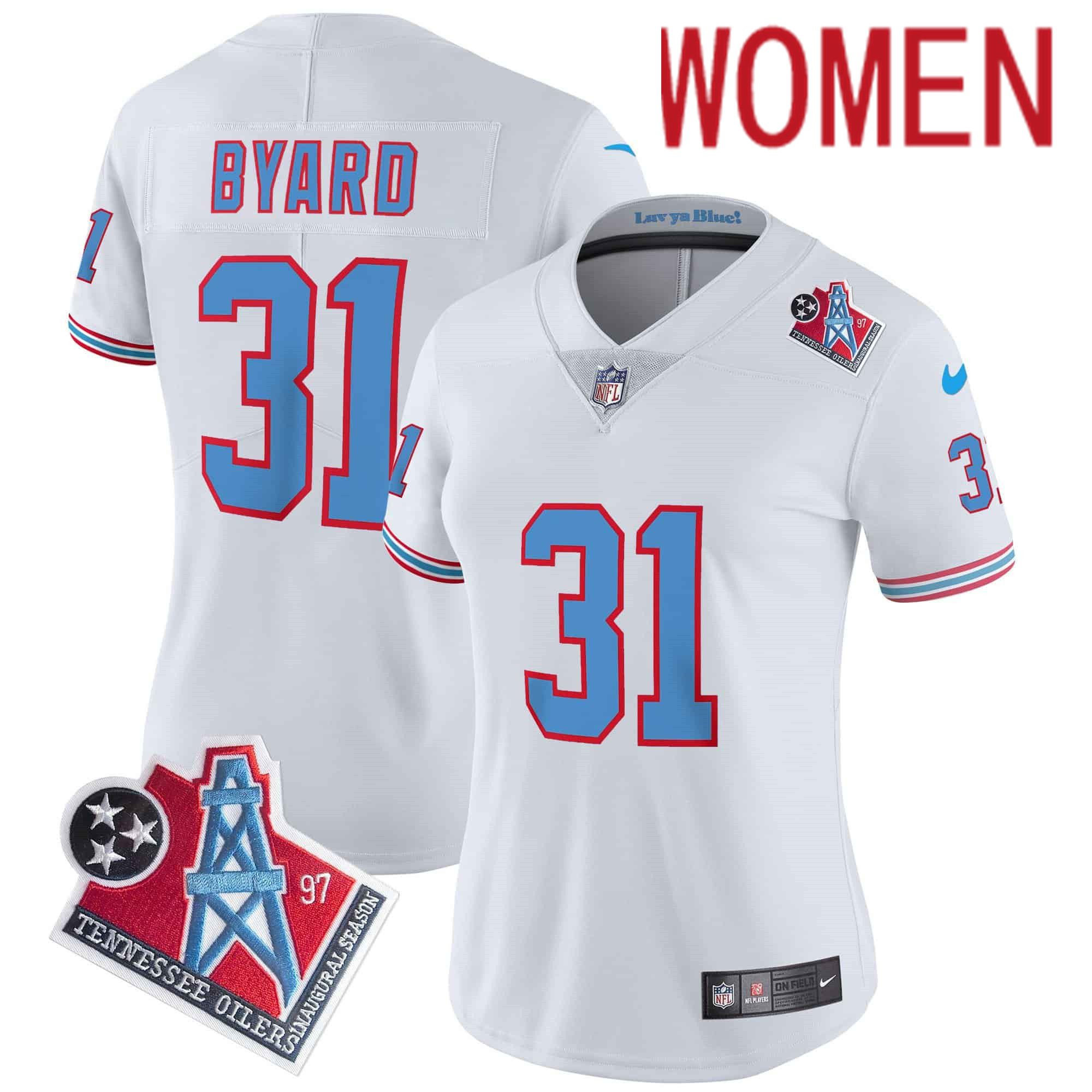 Women Tennessee Titans #31 Byard White 1997 Throwback 2024 Nike Limited Vapor NFL Jersey->women nfl jersey->Women Jersey